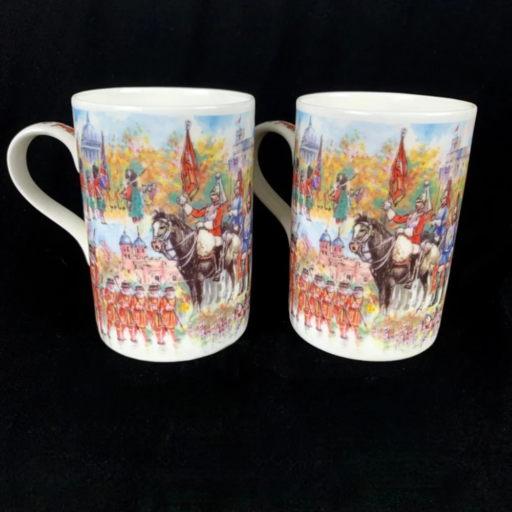 James Sadler 2 Mugs Bone China Pomp and Ceremony Parade Horses Soldiers Flags - Picture 1 of 14